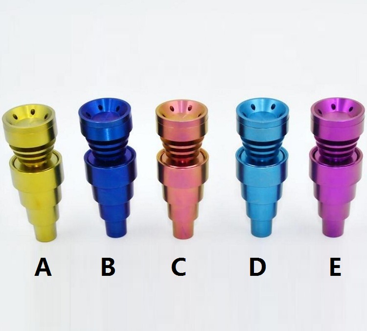 

Anodized Colorful 6 in 1 Domeless Titanium Nail Titanium Medical GR2 Nails 10mm 14mm and 19mm Male and Female Joint Universal and Convenient