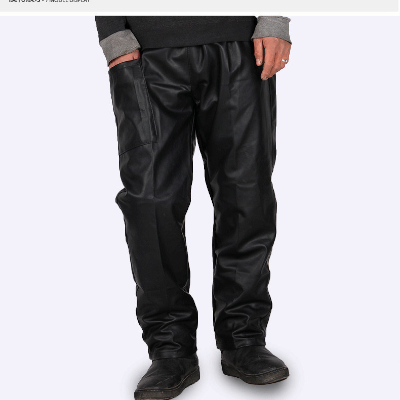 

Wholesale- #2202 2017 Straight Black leather pants men Fashion Car wash Dust-proof Chef Work clothes Loose Elastic waist Side pocket