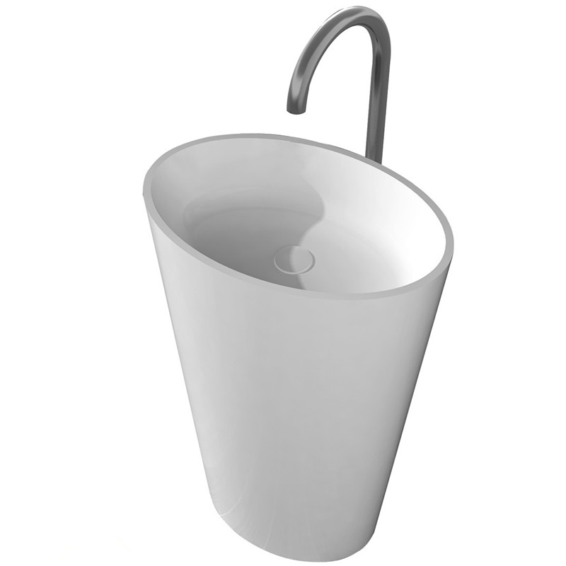 Freestanding Pedestal Sink Solid Surface Stone Corian Washbasin Cloakroom Round Vessel RS38281-image-407083381