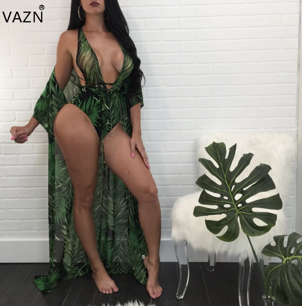 

VAZN Fashion New 2017 Sexy Bodysuits Hight Quality Sexy 2 Pieces Casual Jumpsuit Rompers Print Bodysuits Sexy Beach Wear XM040 q1118, Multi