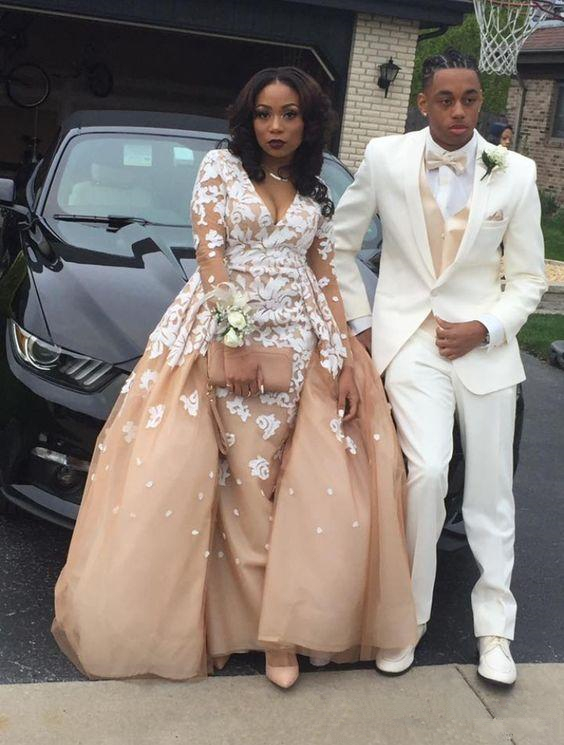 

Champagne Mermaid Evening Dresses with Detachable Train Sheer Neck Long Sleeves Lace Court Train Applique Formal Prom Evening Gowns Party, Yellow