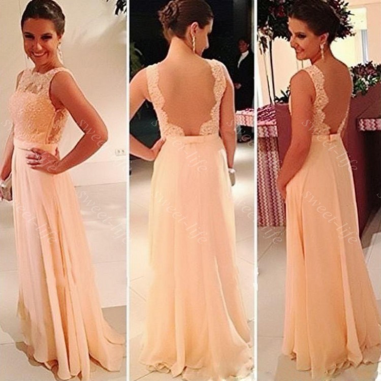 

Hot Sale 2020 Bridesmaid Dresses Sexy Backless Chiffon Lace Bateau Evening Gown Formal Prom Maid of Honor Dress