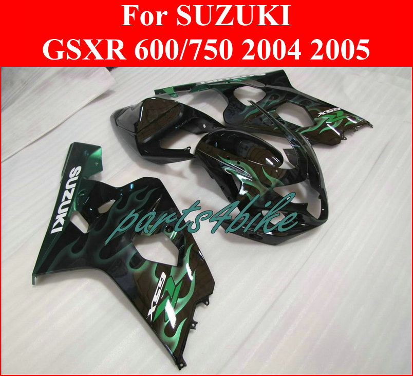 High Quality Green flame fairings for Suzuki fairing kit GSXR 600 750 04 05 GSXR600 GSXR750 K4 2004 2005 NOFC-image-372839946