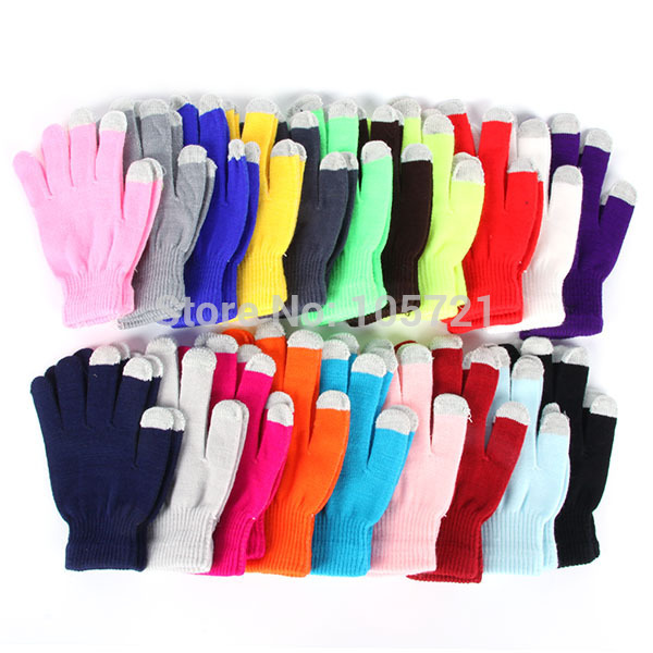 

Wholesale-Candy Color Mens Womens Touch Screen Gloves Full Finger Solid Winter Mittens
