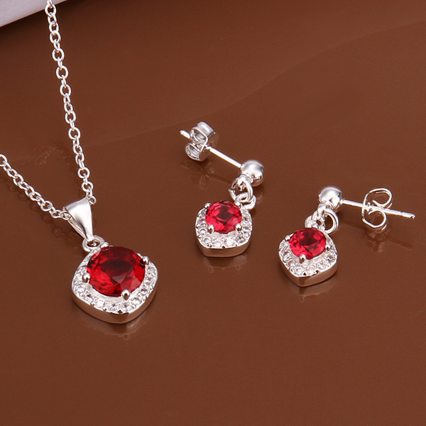 

High grade 925 sterling silver Piece inlaid ruby jewelry sets DFMSS547 brand new Factory direct sale wedding 925 silver necklace earring