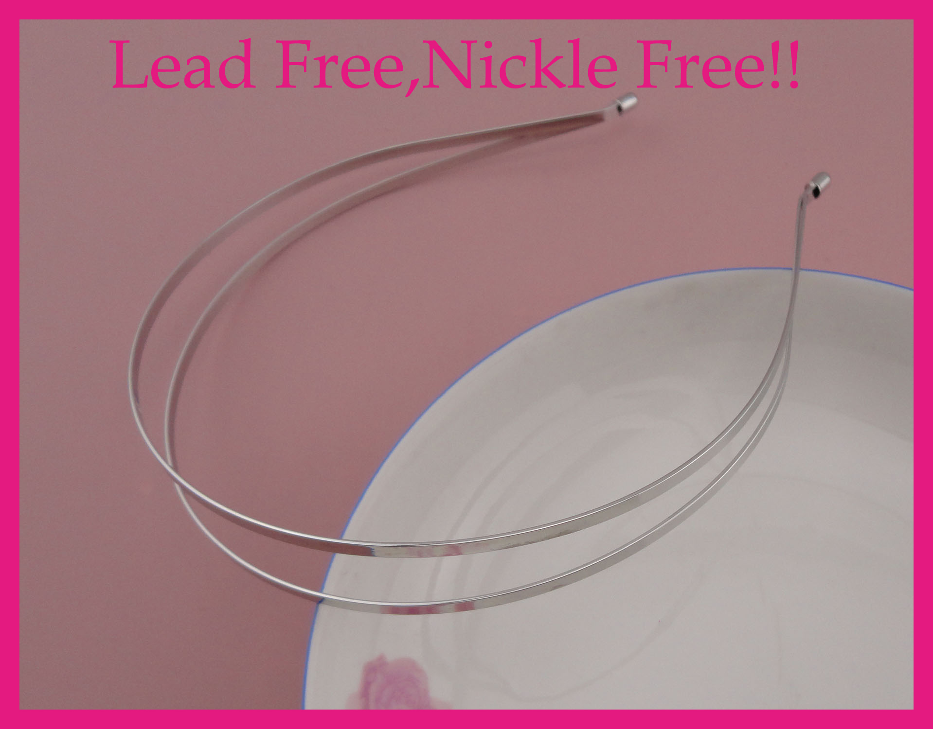 5PCS Silver finish plain double 3mm flat wire hair headbands at nickle free and lead free wholesale DIY girls hair accessories-image-427471939