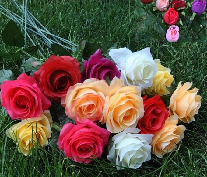 

2015 New Styles Artificial Rose Silk Craft Flowers Real Touch Flowers For Wedding Christmas Room Decoration 7 Color Cheap Sale, White