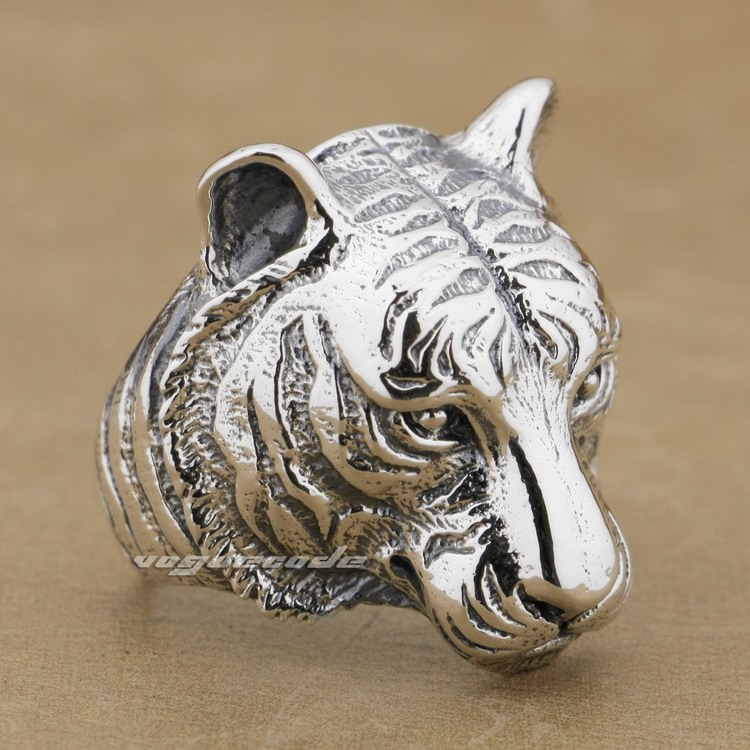 

Huge Heavy Open Adjustable 925 Sterling Silver Tiger Mens Biker Ring 9M005 Free Shipping