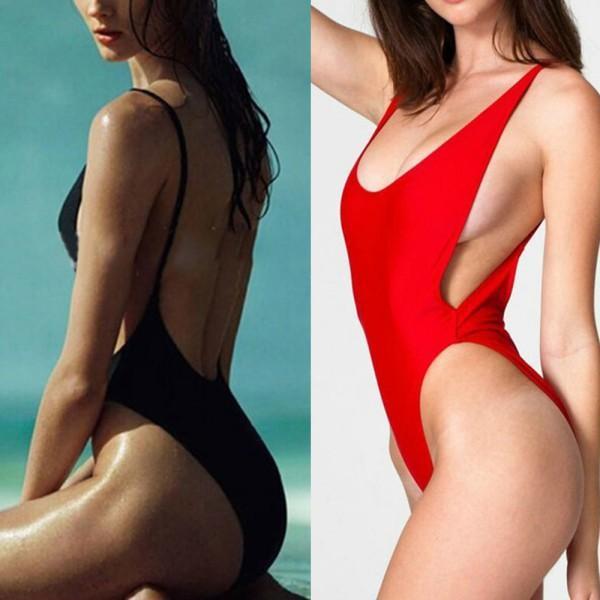 

Sexy Women's Backless Jumpsuit High Cut Cut-Out One Piece Swimwear Swimsuit SML, Black
