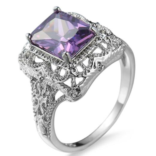 

10 Pieces lot LuckyShine Square Fire Amethyst Gems 925 Sterling Silver Plated Crystal Cubic Zirconia Women Men Vintage Rings Jewelry