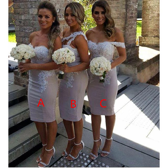 

Knee Length Sheath Short Bridesmaid Dresses Lace Appliqued 3 Styles Bridesmaid Gowns Custom Made Wedding Guest Dress