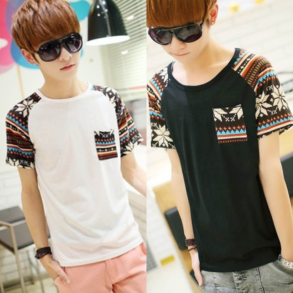 

Wholesale-Hot Summer Man Mens Boys Short Sleeve Shirt Tops Clothes Round Neck Shirt MLXL, White