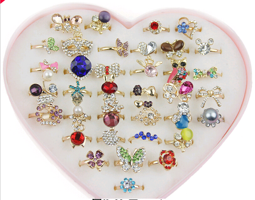 

Exquisite fashion gem stone diamond ring multi styles many designs mix order jewelry Solitaire Rings pack with box 36pcs