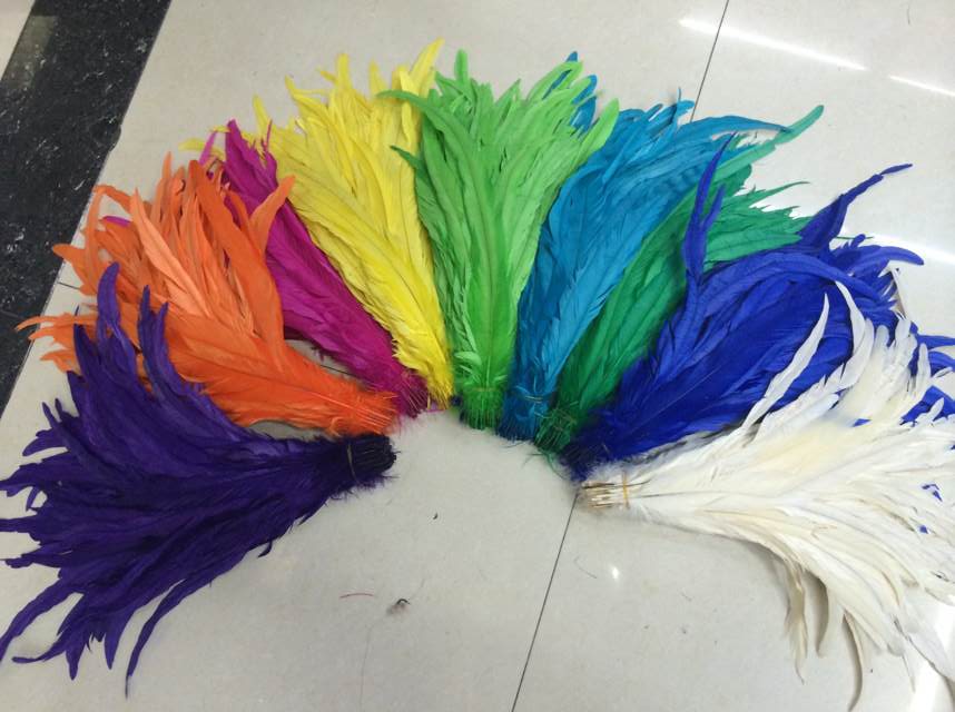 

Free shipping 100pcs 14-16inch royal blue purple light pink orange yellow hot pink black lime green red turquoise Rooster coque feather