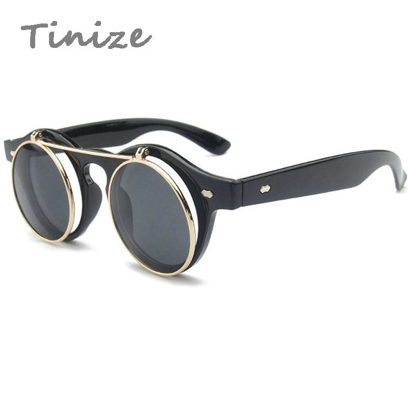 

Wholesale-Tinize Hot Sale Steampunk Goth Glasses Goggles Round Steam punk Flip Up Sunglasses Retro Vintage Fashion Accessories
