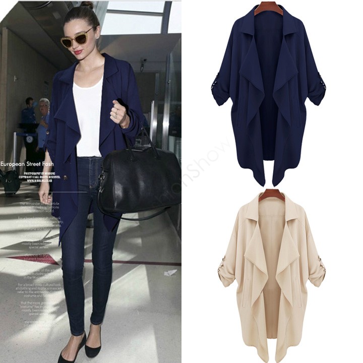 

Wholesale-Free Shipping New Chiffon Women Loose Medium-Long Coat Trench Chiffon Coat M-XL 50, Navy blue