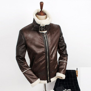 

Fall-HOT ! Free shipping Men' fahion New winter Korean heirs same paragraph warm lamb' wool leather clothing fut jacket coat, Black