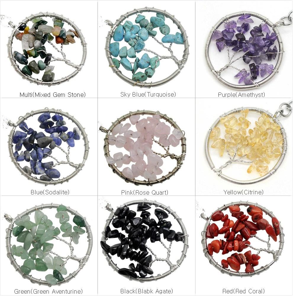 

2018 Natural stone Gravel Round Shape gemstone jewelry chip stone beads semi precious stone crystal Keychain pendents necklace for women