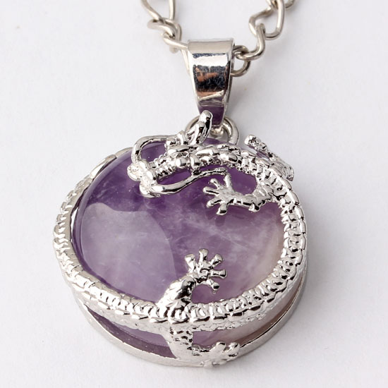 

wholesale 10Pcs Charms Silver Plated Amethyst Rose Quartz Stone Jewelry Dragon Half Ball Focal Pendants Jewelry For Necklace