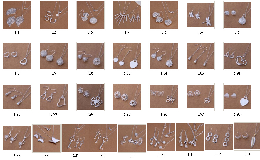 

Mix order 10set/lot butterfly dragonfly heart The key heart 925 Sterling Silver Earrings + Necklace Jewelry Set