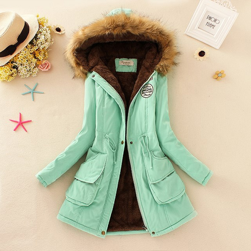 

Wholesale-2015 Thickening Warm Winter Fur Collar Coats Jackets for Women Women' Long Down Parka Plus Parka Hoodies Parkas Drop-Shipping, Army green