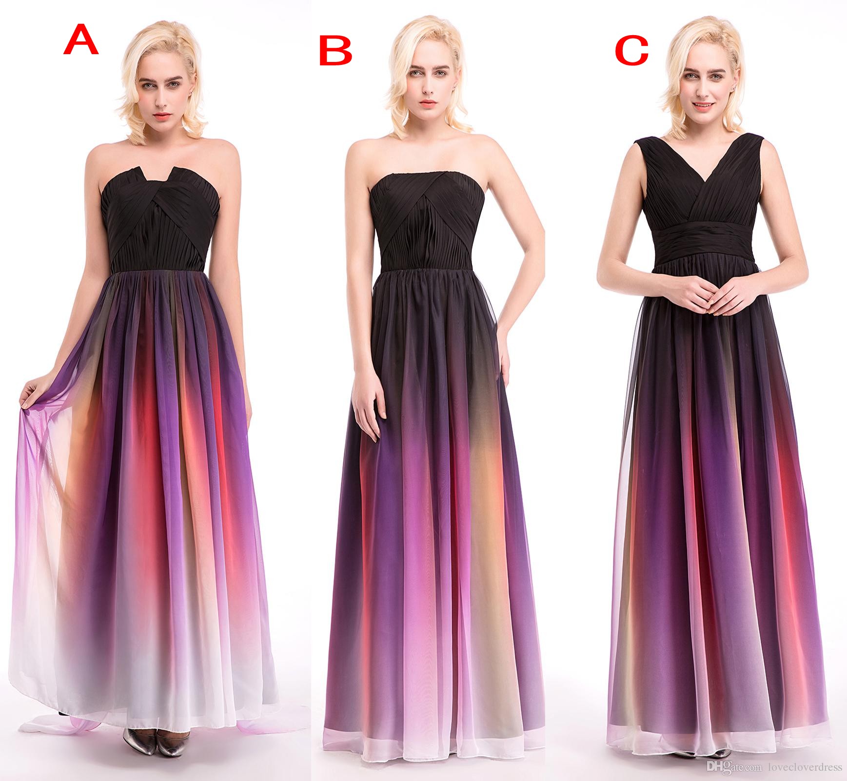 

2022 Elie Saab Ombre Strapless Prom Dresses New 3 Styles Pleats Evening Gowns Chiffon Formal Dress For Cheap Bridesmaid Occasion Dress, Dark red