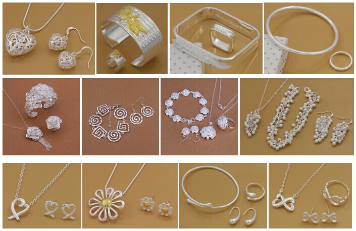 

Free Shipping with tracking number Best Most Hot sell Women's Delicate Gift Jewelry 925 Silver Plated Mix Jewelry Set 12 Set 1045, Mixed colors