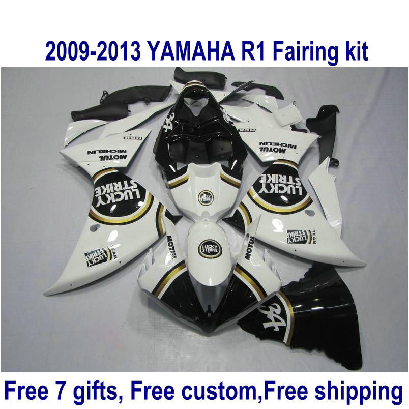 

ABS motorcycle fairing kit for YAMAHA YZF-R1 2009-2011 2012 2013 black white LUCKY STRIKE YZF R1 fairings set 09-11 12 13 HA59, Same as the picture shows