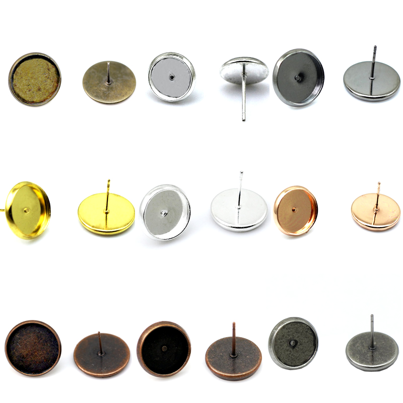 

Beadsnice brass earring stud base round cabochon setting bezel blanks earrings findings women fashion jewelry components ID 32228