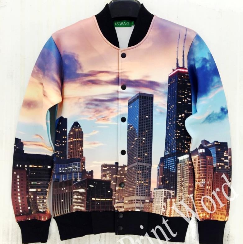 

FG1509 Super Deal Unisex baseball jacket Coat Funny City Scenery Sunset 3D Print jackets and coats men outdoor clothes women Sport suit, Beige