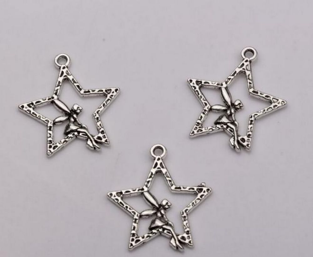 

Hot Sale ! 150pcs Antiqued Silver Alloy Single-sided design Star Angel Charm Pendants 25 x 29.5mm DIY Jewelry