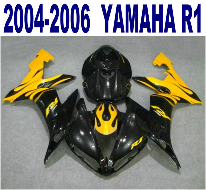 

Injection molding Customize fairing kit for YAMAHA 2004-2006 YZF R1 black yellow fairings set yzf-r1 04 05 06 bodywork VL51, Same as the picture shows
