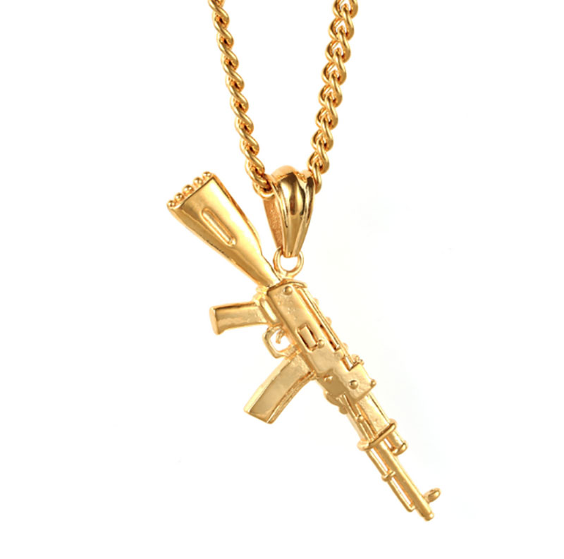 

Men's Hip-Hop 18K Gold Plated AK47 Gun 316L Titanium Steel Pendant Necklace with 24inch Twisted chain Necklace Fashion Jewelry