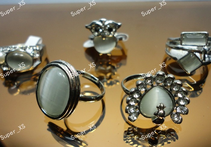 

Wholesale Natural Cat eye Opal Stone Rhinestones Silver Plated Rings For Women Girls Fashion Jewelry Bulk Lots Free Shipping LR297