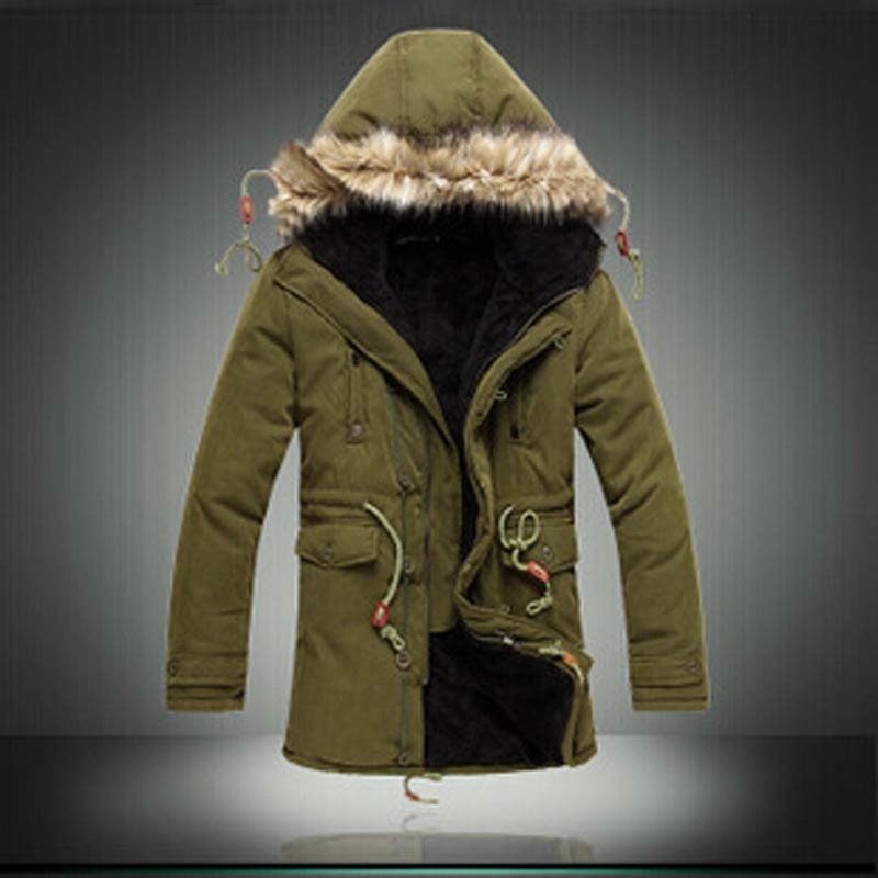 Hommes Version coréenne Casual Coton Parka Couleur Unie Marée Manteau Mâle Sport En Plein Air Warm Army vert Parka Épaissir Veste Long