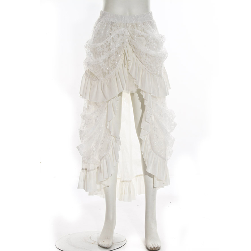 

Wholesale-Long Gothic Steampunk Skirt Ivory VTG Victorian Lace Bustle Corset, Black
