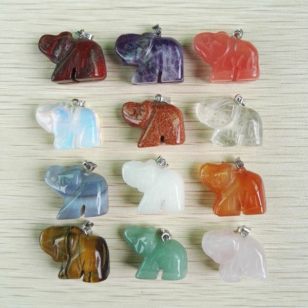 Natural Charms carved stone pendants elephant pendant fit Necklaces jewelry making 12pcs/lot wholesale-image-250413676