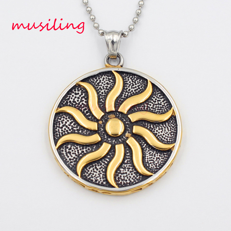 

Stainless Steel Pendants Pendulum Necklace Chain The Sun God Totem Jewelry Charms Reiki Healing Chakra Amulet Fashion Mens Jewelry