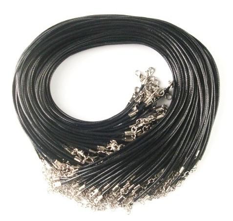 

Cheap Black Wax Leather Snake Necklace Beading Cord String Rope Wire 45cm Extender Chain with Lobster Clasp DIY jewelry components