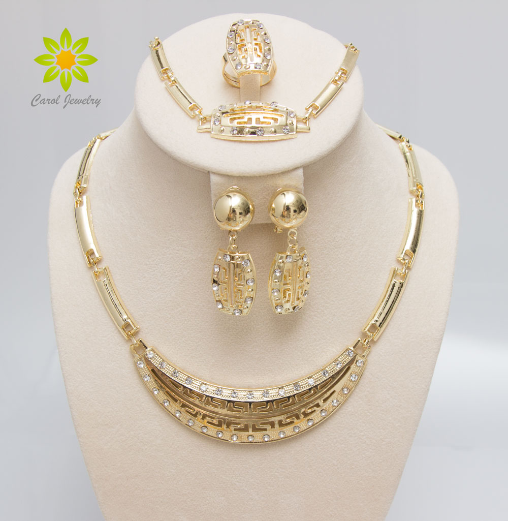 

LM0010 New Fashion 18K Gold Plated European And American Women Wedding Earrings Necklaces African Jewelry Sets, Golden