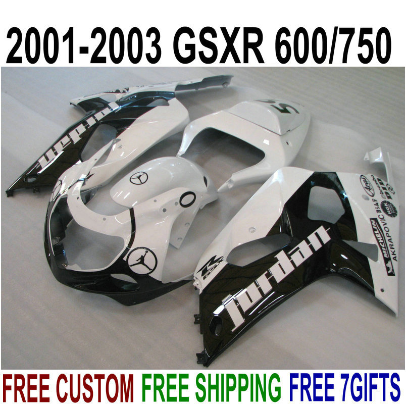 

Plastic fairing kit for SUZUKI GSXR600 GSXR750 2001 2002 2003 K1 black white bodykits GSX-R600/750 01-03 fairings set RA12, Same as the picture shows