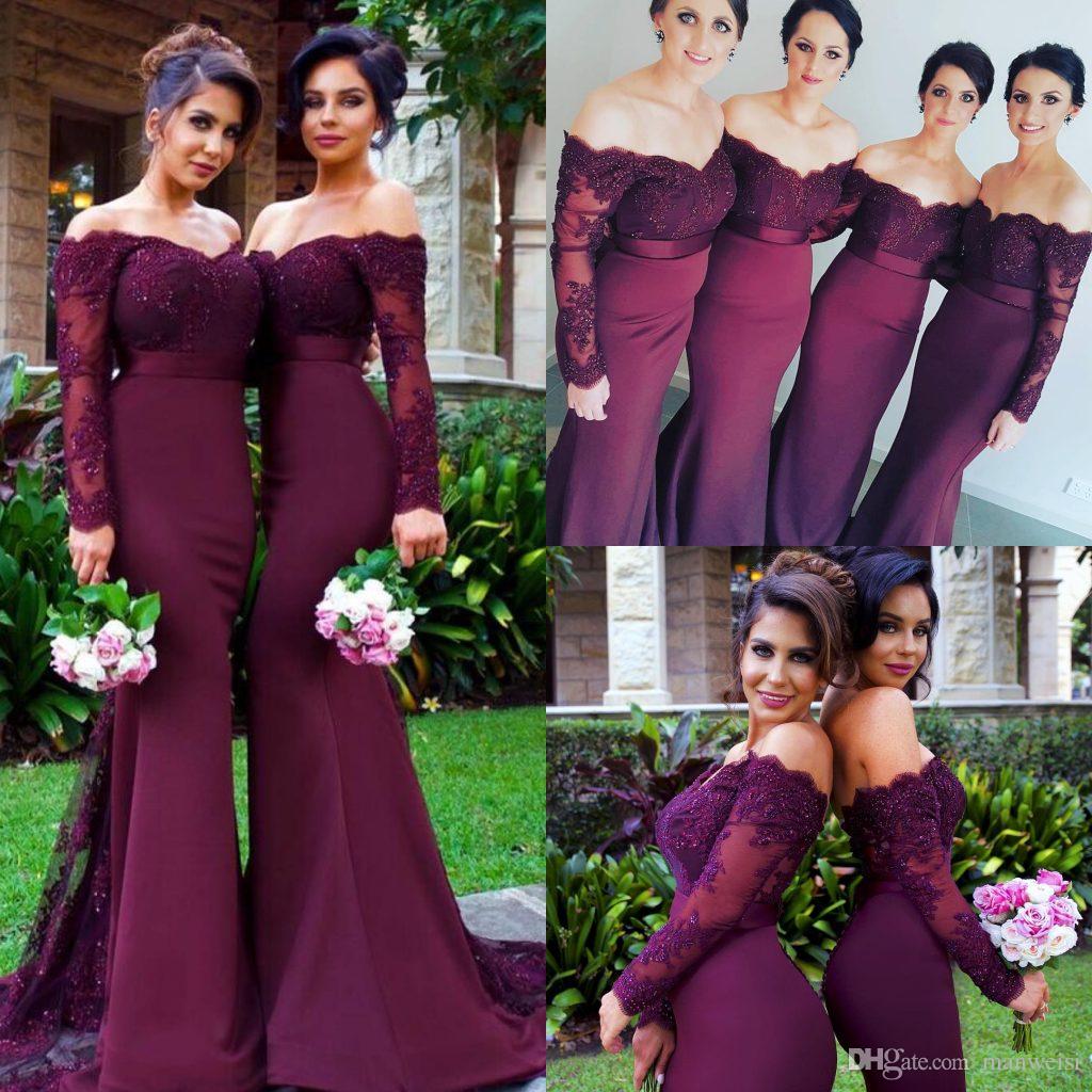 long sleeve maroon bridesmaid dresses