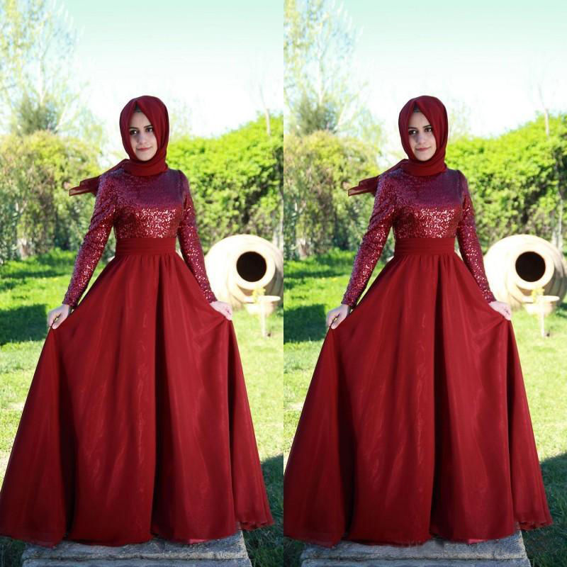 

Red Formal Long Evening Dresses Muslim style With Long Sleeves High Neck Sequins lace Floor Length party prom Gowns 2016 Design, Royal blue