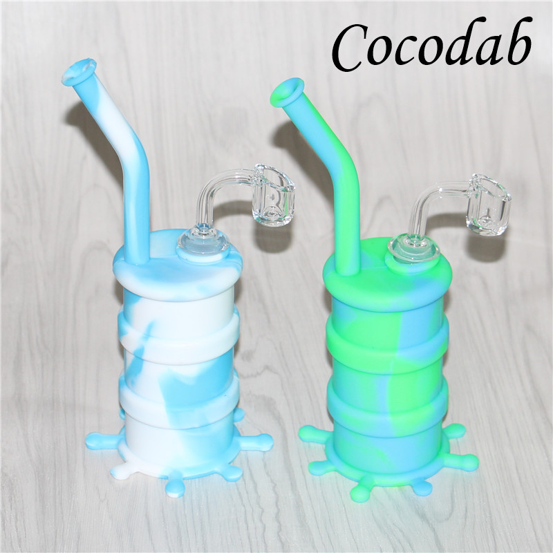 

Colorful Silicone Barrel Bongs with glass downstem silicone water pipe dab rig smoking pipes all Clear 4mm thickness 14mm male quartz nails