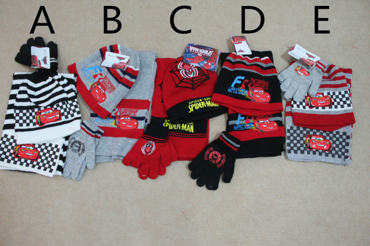 

Wholesale-Baby Boys Girls Cars/ scarf+hat+gloves 3pcs/set,Children cotton scarf ,Winter knitted hat wholesale 10sets/lot