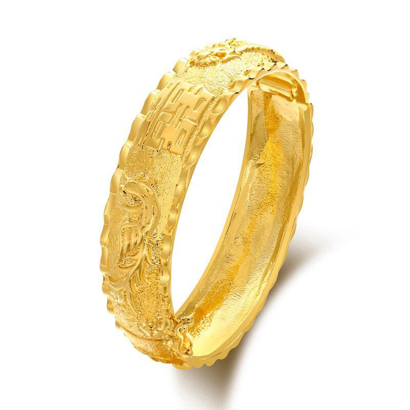 

MGFam (86BA) Dragon and Phoenix Bangles Bracelets for Bridal Wedding Jewelry 24k Gold Plated Traditioal Style, Black