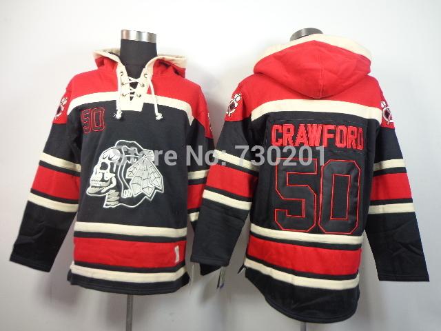 2016 Nouveau, chicago blackhawks # 50 Corey Crawford Pull à lacets Pull à capuche pour hommes