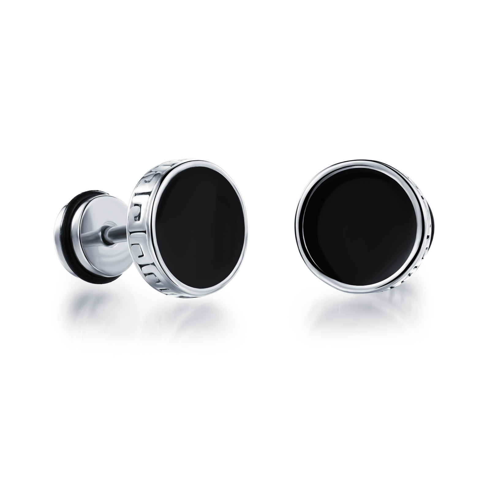 

Unisex Sexy Rocker Earrings Black Enamel Round Studs Dumbbel Tunnel Screw Back 1pair