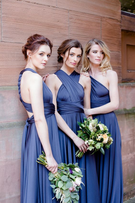 

NEW ARRIVA Chiffon A-Line Royal Blue Sweep Train Bridesmaid Dresses Convertible Dresses In Stock for Wedding Party