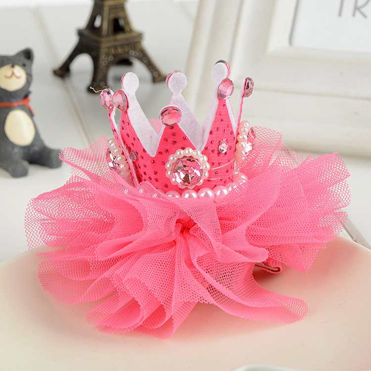 

10ps /Lot Hot South Korea Style Children Solid Crown Hair Clip Barrette Girl 'S Hair Chiffon Gauze Pearl Hairpin Headdress